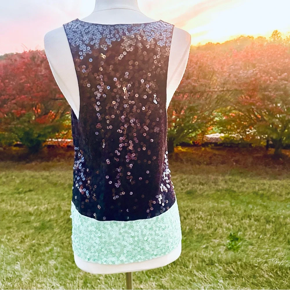 J. Crew Navy and Aqua Sequin tank